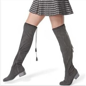 Madden Girl Prissley Over-the-Knee Boots Gray Faux Suede Stacked Heel Sz 10